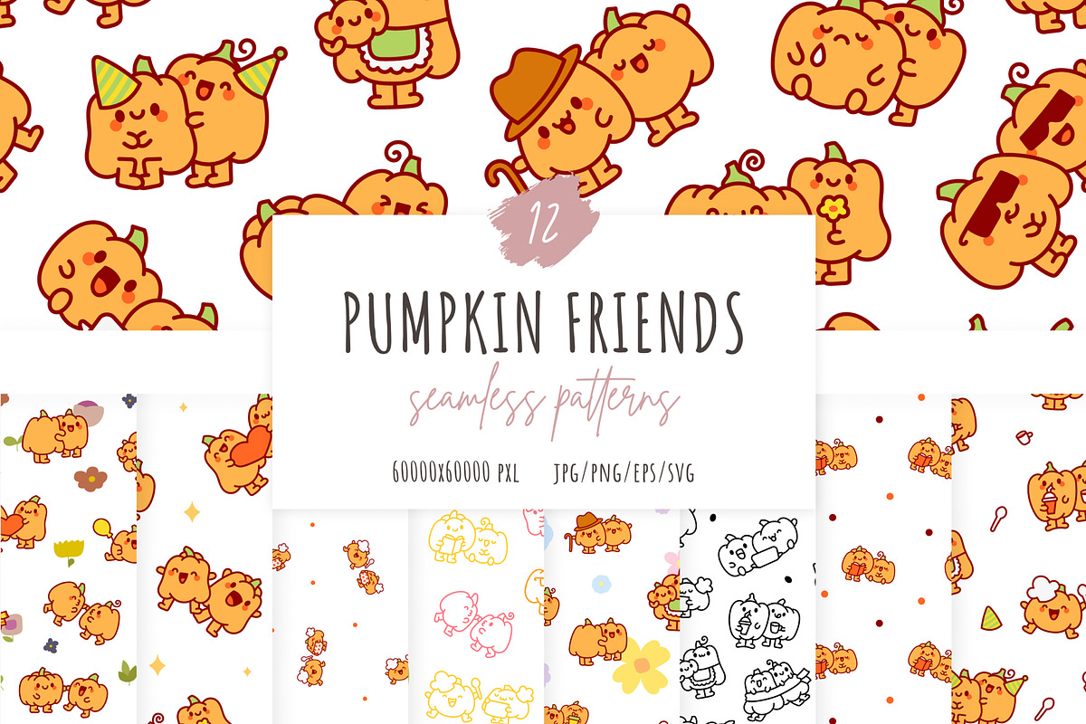 Pumpkin Friends Patterns, a Pattern Graphic by Palau (Photo 1 of 9)