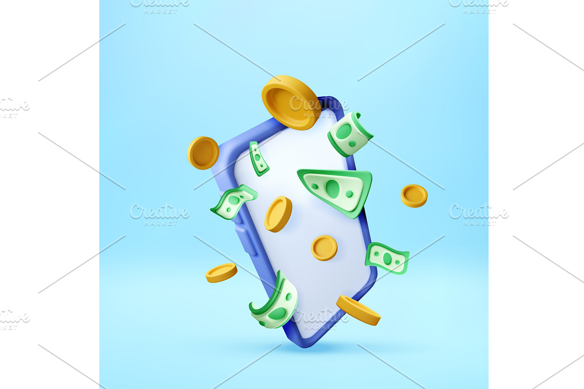 Smartphone with floating coin and, a Finance Illustration by Abscent