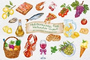 Mediterranean Food Watercolor
