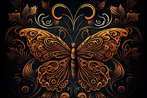 Set Of 30 Golden Ornate Butterflies