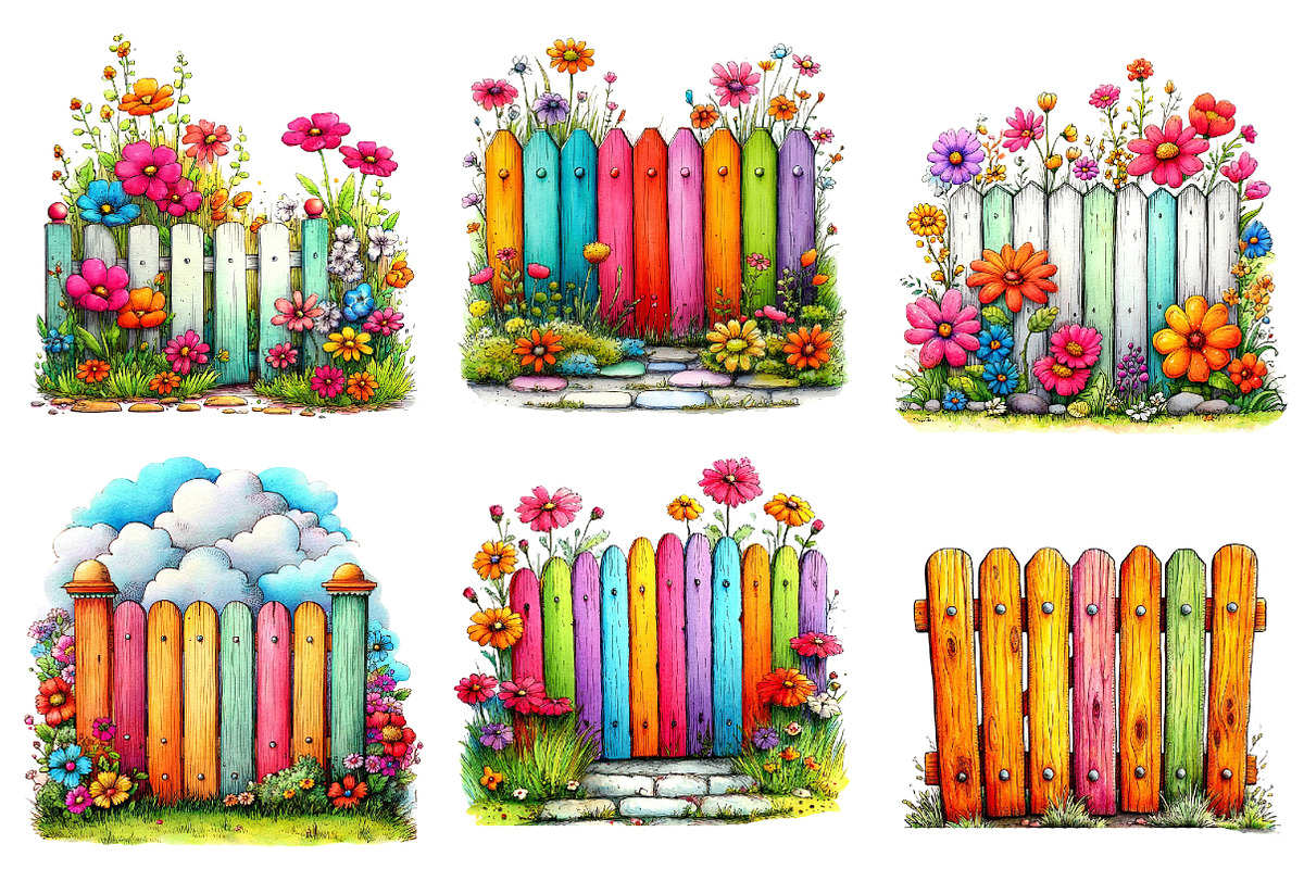 Watercolor Spring Fence Clipart, an Illustration by Designworld (Photo 2 of 5)