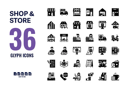 36 Shop & Store Glyph, Solid Icons