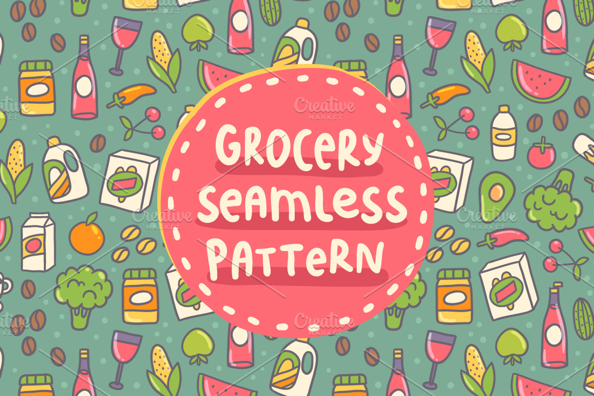 Vector Grocery seamless pattern, a Pattern Graphic by kostolom3ooo (Photo 1 of 3)