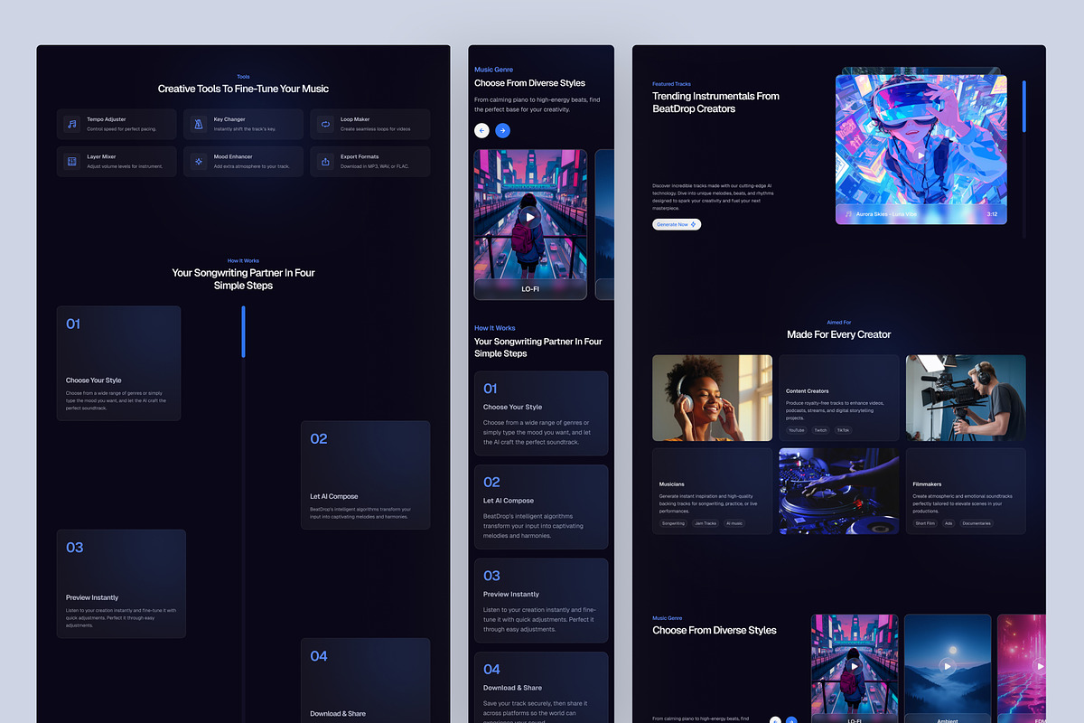 AI Music Generator Website UI Figma, an UI Kit Template by peterdraw (Photo 6 of 7)