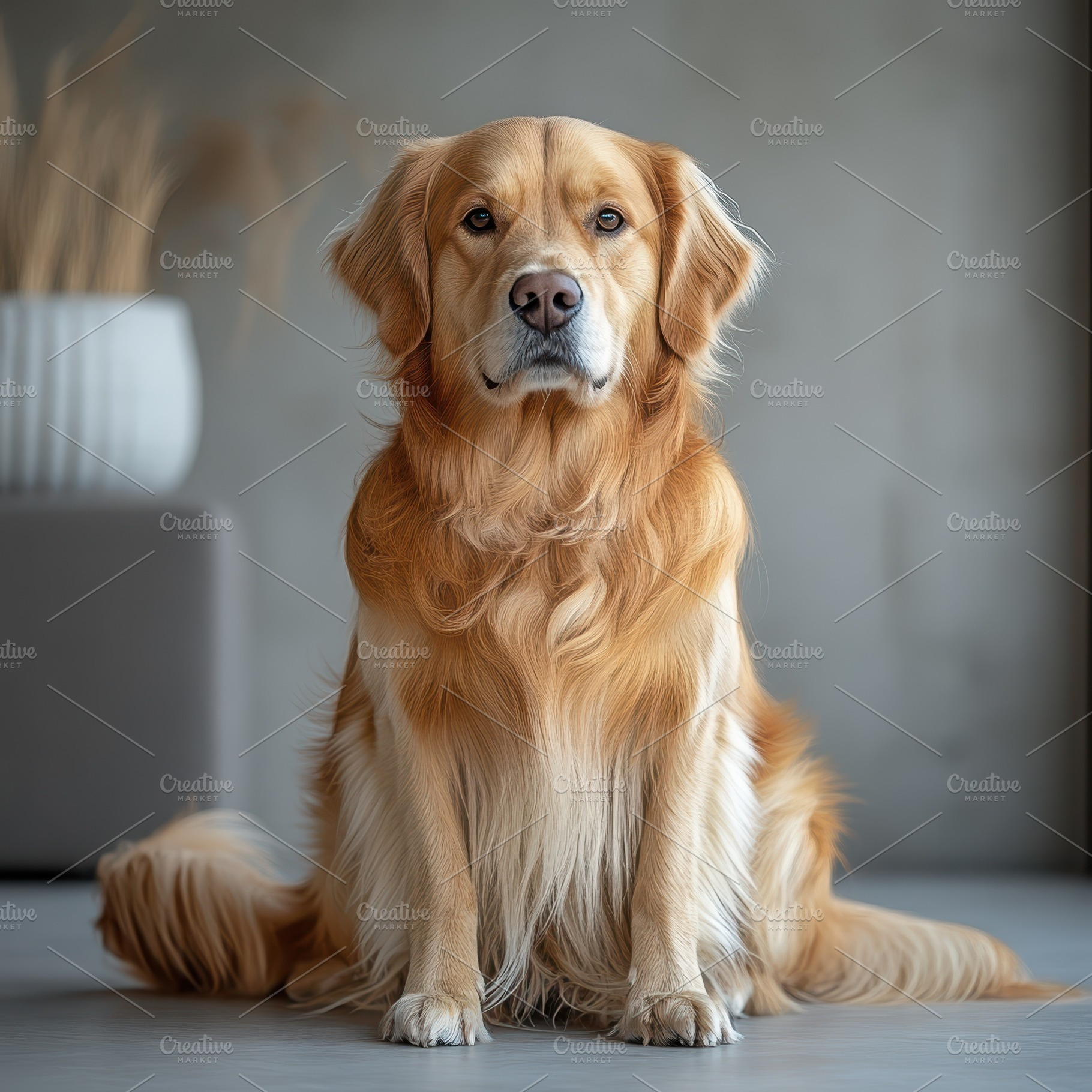 Golden Retriever Dog Sitting Indoors, an Animal Photo by Pixeness Studio