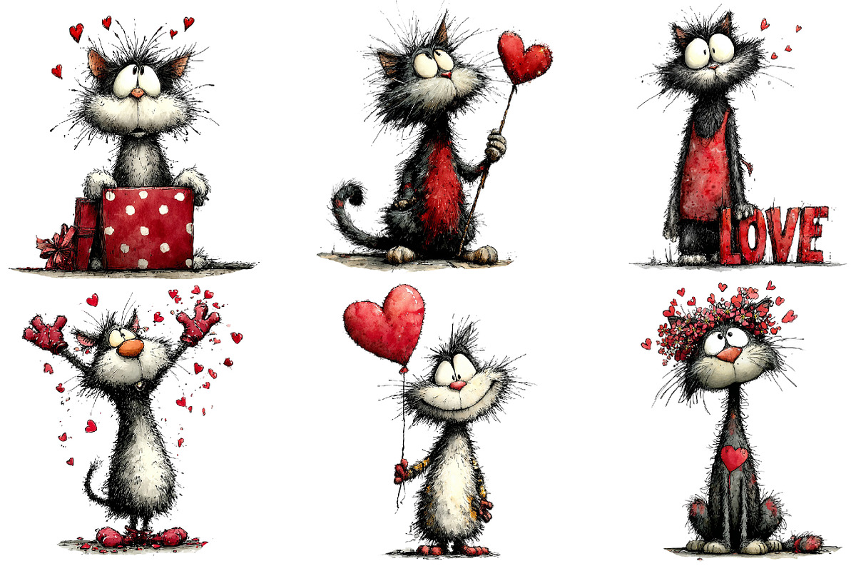 Valentines Whimsical Cats Clipart, an Illustration by Dream Creation (Photo 4 of 7)
