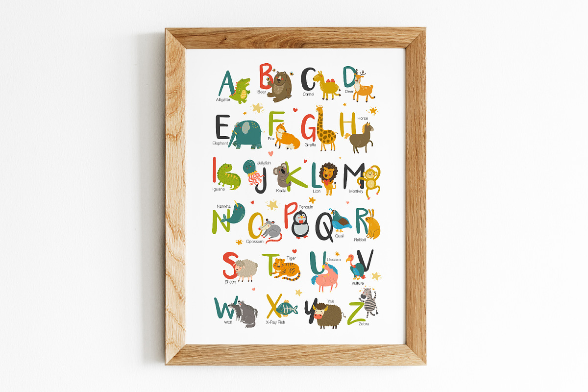 English Alphabet and cards. EPS, PDF, an Animal Illustration by KVIO (Photo 2 of 8)