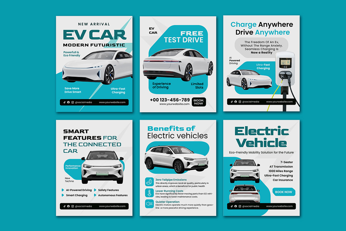 Modern EV Car - Social Media Kit preview 4