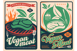 Vintage vegan meat posters, a Food Illustration by Vector Tradition