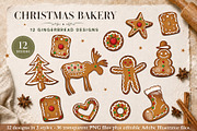 Gingerbread Christmas Clipart Set, a Seasonal Illustration by Christine Krahl (Thumbnail 1 of 8)