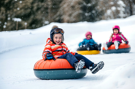 kids riding Snow Tubing