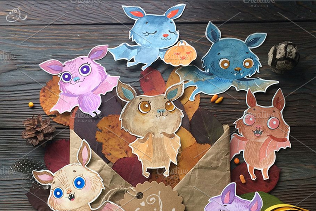 Bat cute characters, an Animal Illustration by JaneLane (Photo 3 of 5)