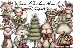 Whimsical Christmas Animals Clipart, an Illustration by Creative Art