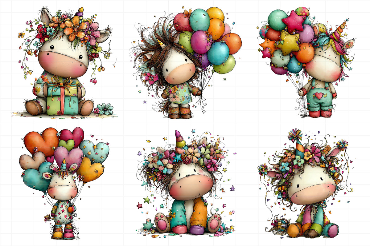 Whimsical Birthday Unicorn PNG Clipa, an Illustration by Daily.Designs (Photo 7 of 7)