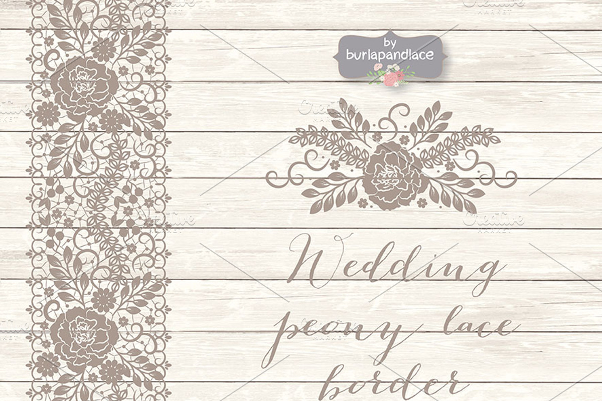 Vector wedding peony lace border, an Illustration by burlapandlace (Photo 2 of 5)