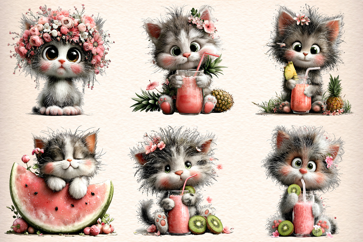 Whimsical Summer Cat Clipart Bundle, an Illustration by Digital Artistic99 (Photo 2 of 9)