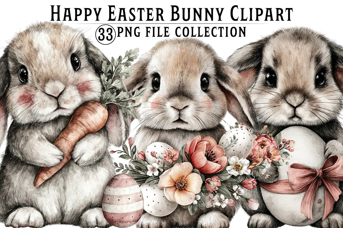 Happy Easter Bunny Clipart, an Illustration by Dream Creation (Photo 1 of 7)