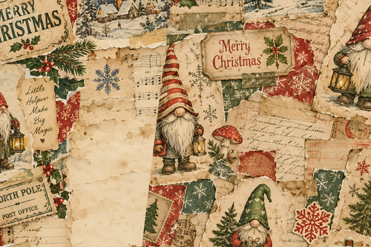 Gnomes Christmas Junk Journal Pages, a Background Graphic by Markicha Art (Photo 4 of 5)