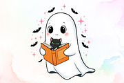 Cute Halloween Ghost Reading Book PN, an Illustration by Sublimation Artist (Thumbnail 1 of 9)