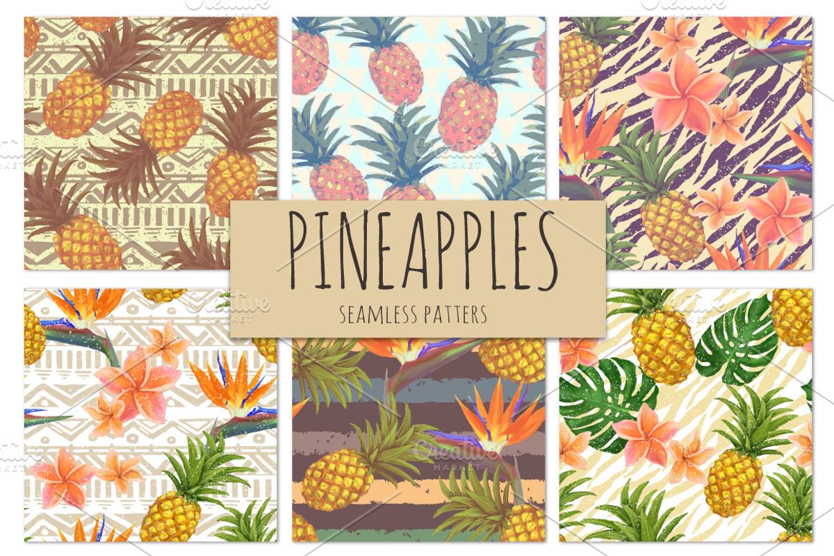 Bright pineapples patterns set, a Pattern Graphic by Julia Bilenko (Photo 1 of 6)