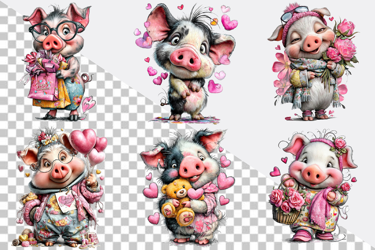 Quirky Valentine Pig Clipart, an Illustration by SVGArt (Photo 8 of 8)