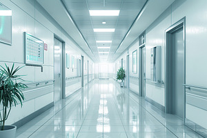 Empty modern hospital corridor, a Photo by AlyaAnd