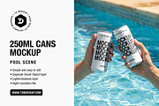250ml Cans Mockup - Pool Scene, a Packaging Mockup by TD Mockup (Thumbnail 1 of 4)