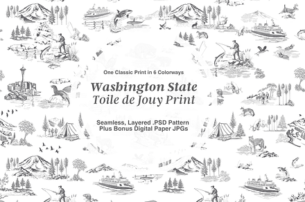 Washington State Toile Pattern, a Wallpaper Graphic by Hughes Studio