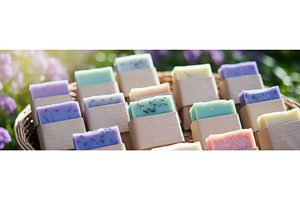 Assorted handmade soaps in a basket, an Illustration by tilialucida