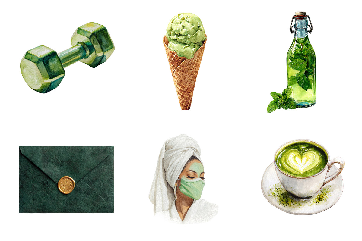 Watercolor Green Planner Clipart, an Illustration by Design Market (Photo 2 of 3)