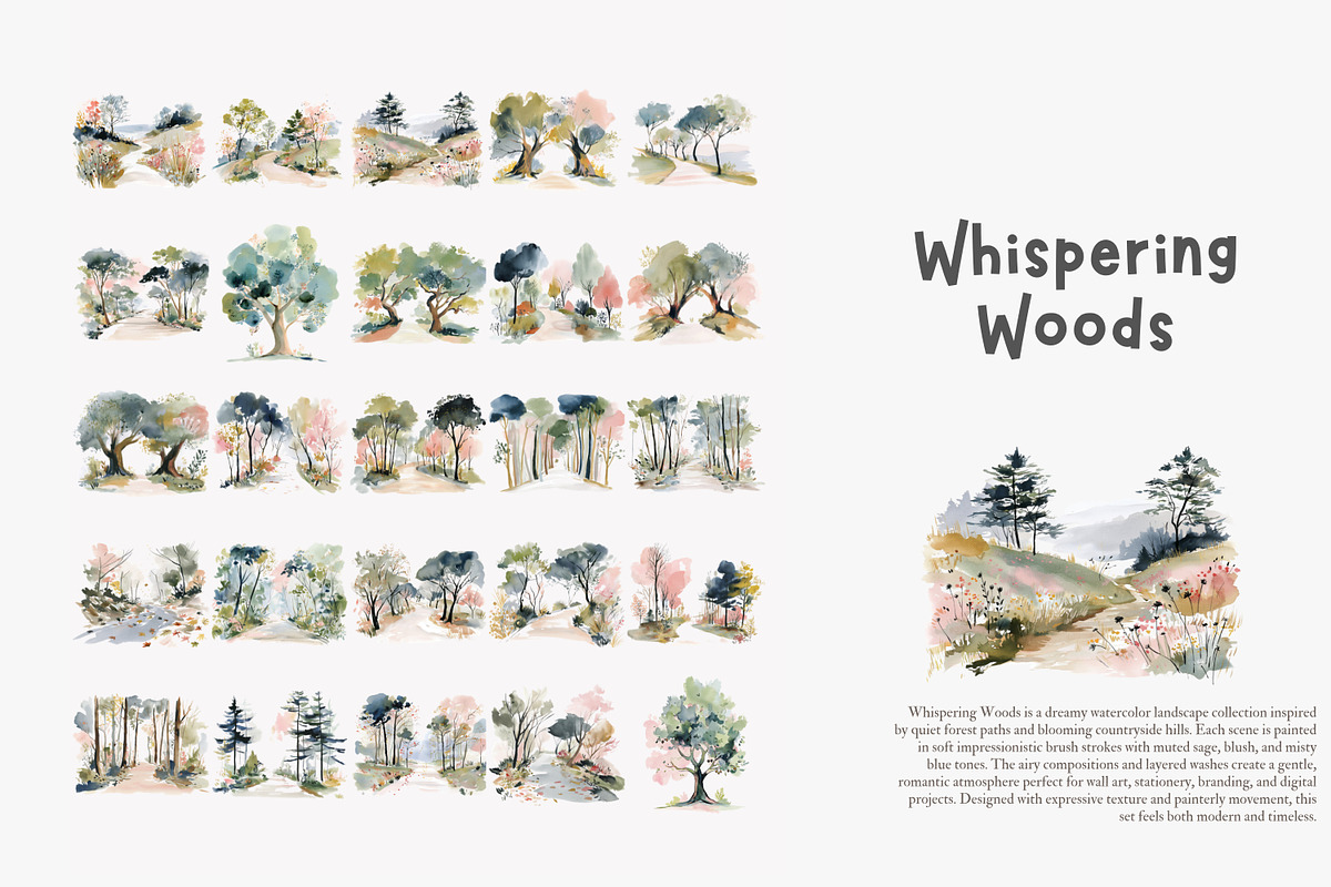 watercolor forest landscape clipart, a Decorative Illustration by Patishop Art (Photo 3 of 8)