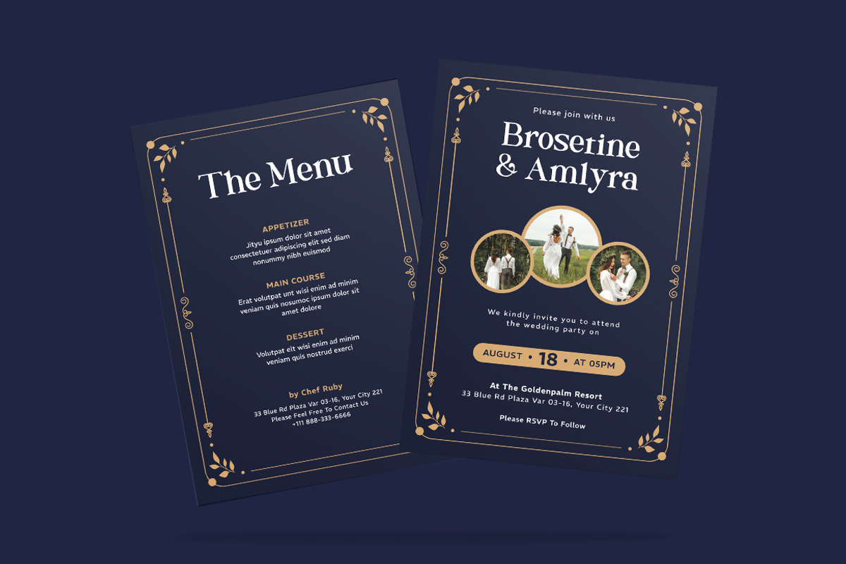 Golden Artdeco Wedding Invitation, an Invitation Template by iDoodle Studio (Photo 2 of 4)