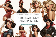 Rockabilly Pin Up Girl Clipart, a Person Illustration by BusyDaydesign (Thumbnail 1 of 9)