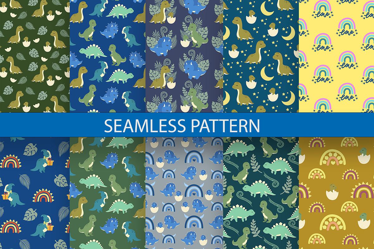 Dinosaur Seamless Patterns, a Pattern Graphic by DysenkaArt (Photo 1 of 2)