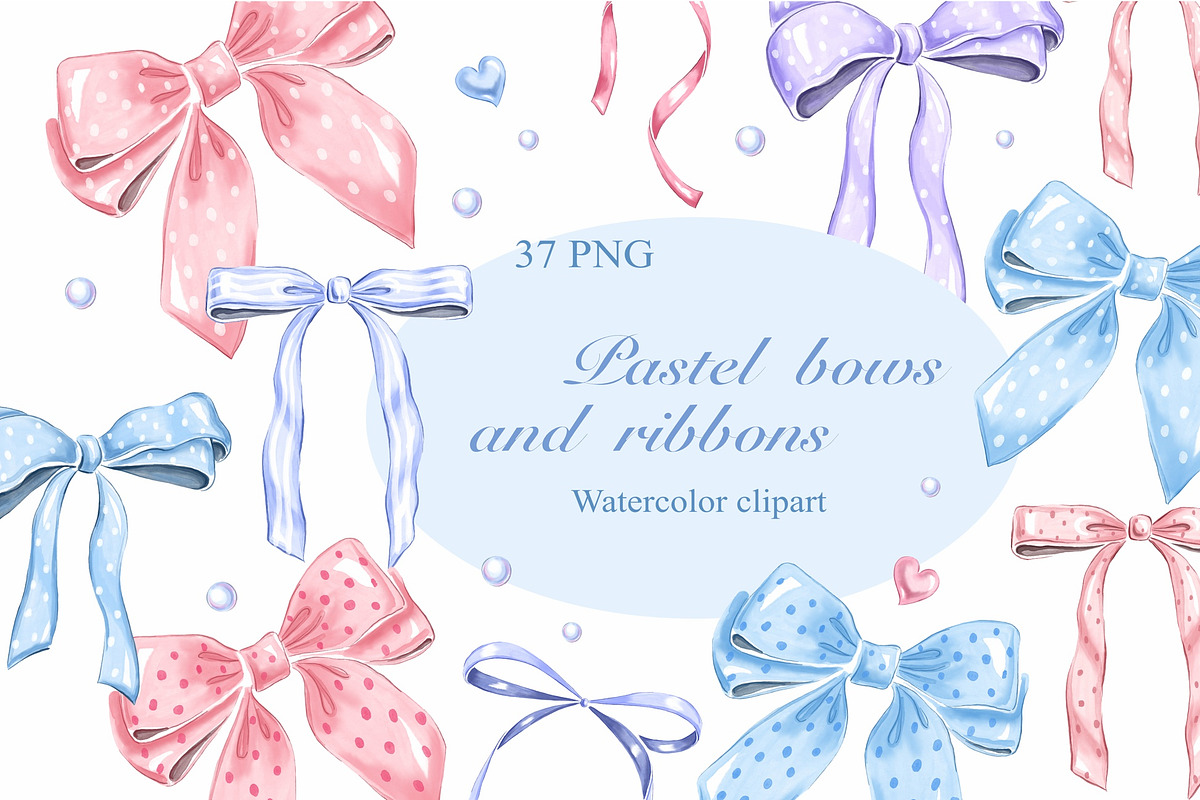 Watercolor bows PNG clipart, an Object Illustration by Alena Kurian (Photo 1 of 3)