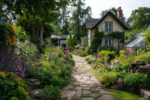 Pathway through a colorful garden, a Photo by Beautiful things
