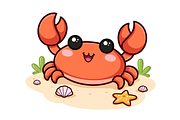 Cute Crab Cartoon Character on Beach, an Animal Illustration by Artpon Illustration (Thumbnail 1 of 3)