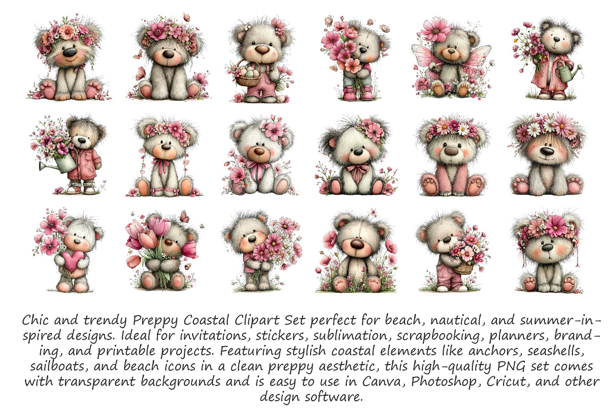 Spring Teddy Bear Clipart, an Illustration by Libby Wishes (Photo 3 of 4)