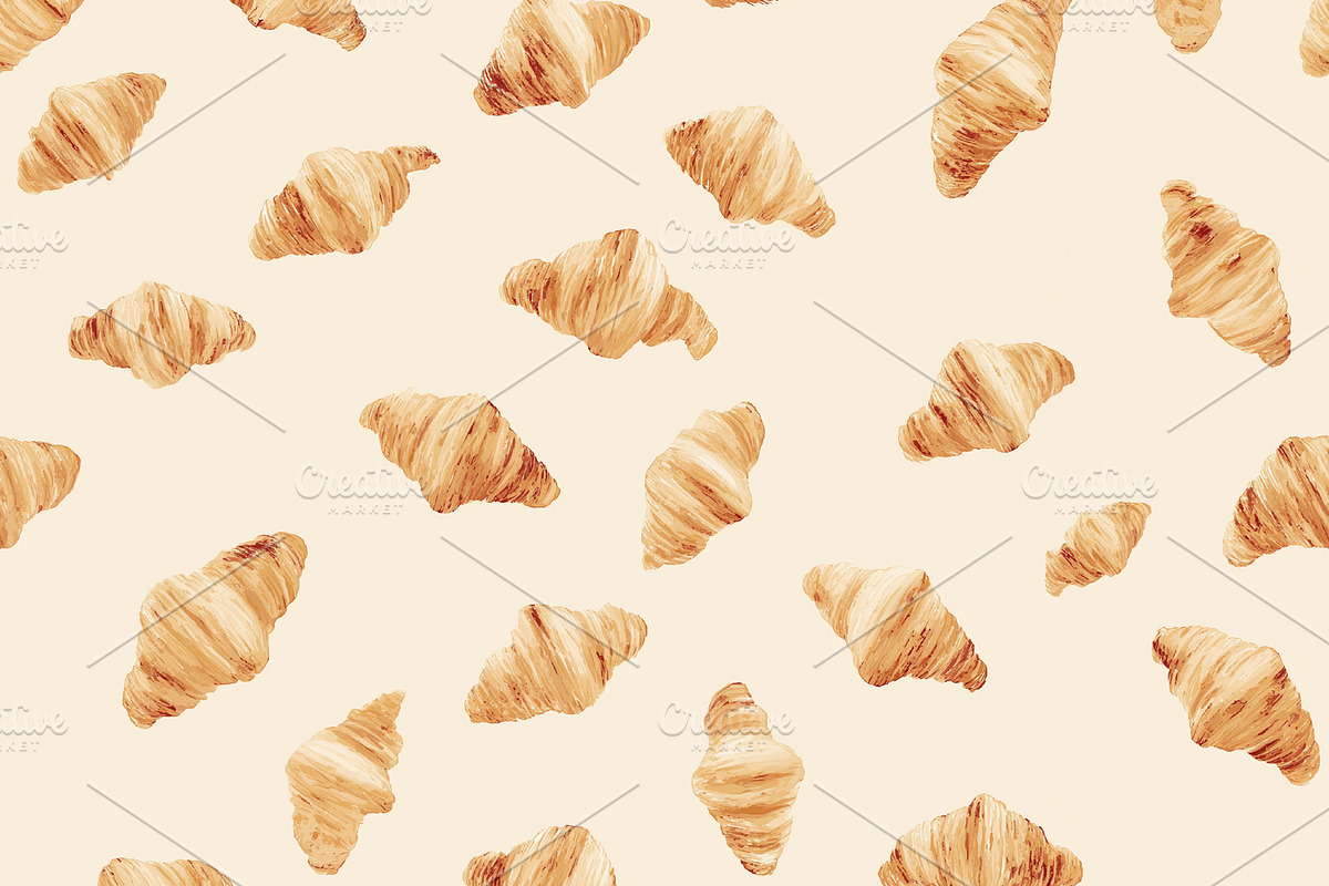 Seamless pattern croissant bakery food pattern with watercolor e, a Pattern Graphic by Studio ANNA