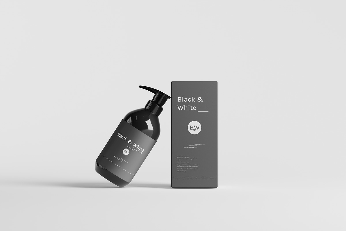 Black & White Mockups - Pump Bottles, a Packaging Mockup by pmvch (Photo 142 of 160)
