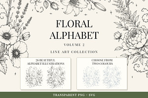 Floral Alphabet Line Art Vol 2