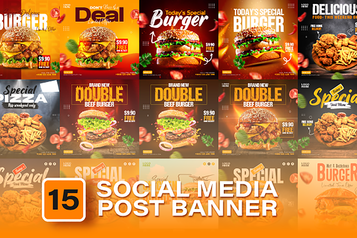 Food Social Media Post Design Bundle, a Social Media Template by Design Fly (Photo 1 of 16)