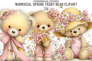 Whimsical Spring Teddy Bear Clipart, an Illustration by designcity5