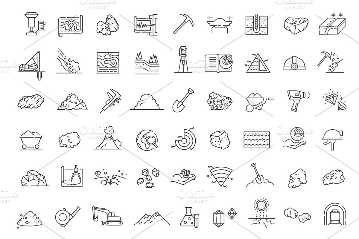 Geology and Mining Line Icons Set, an Outline Icon by Tettygreen (Photo 2 of 2)