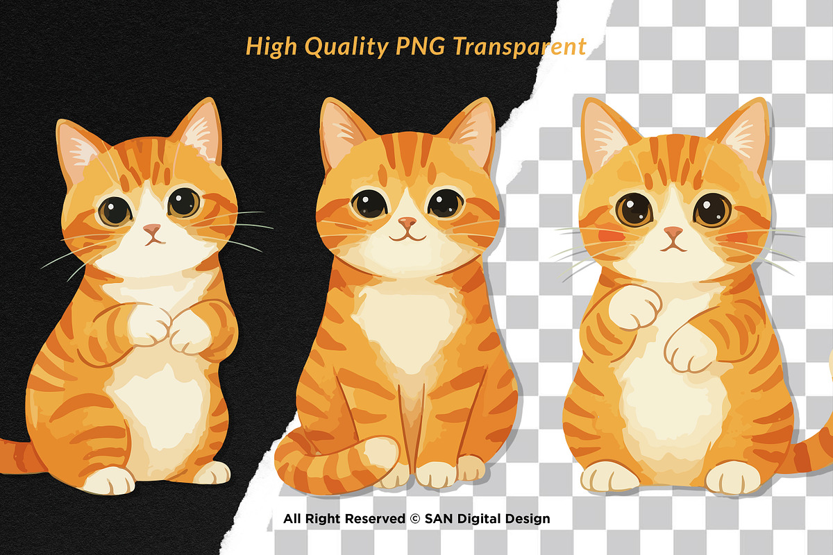 15 Bundle Watercolor Orange Kitten, an Animal Illustration by Morspective (Photo 2 of 8)