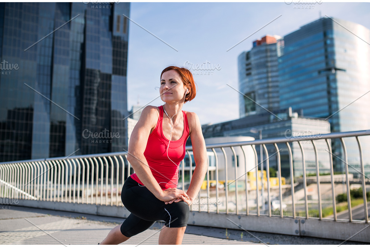 Young woman doing exercise on bridge, a Graphic by HalfPoint