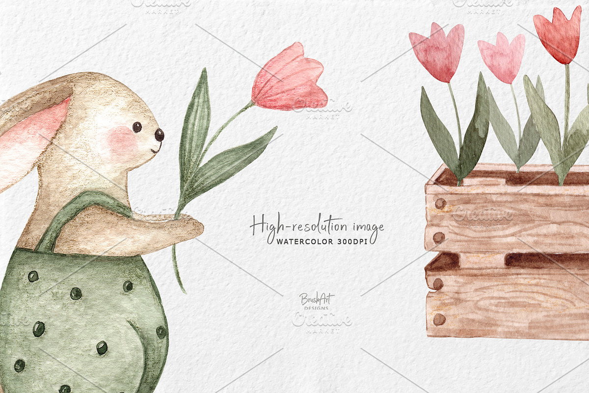 Happy Easter watercolor clipart, an Animal Illustration by BrushArtDesigns (Photo 4 of 5)