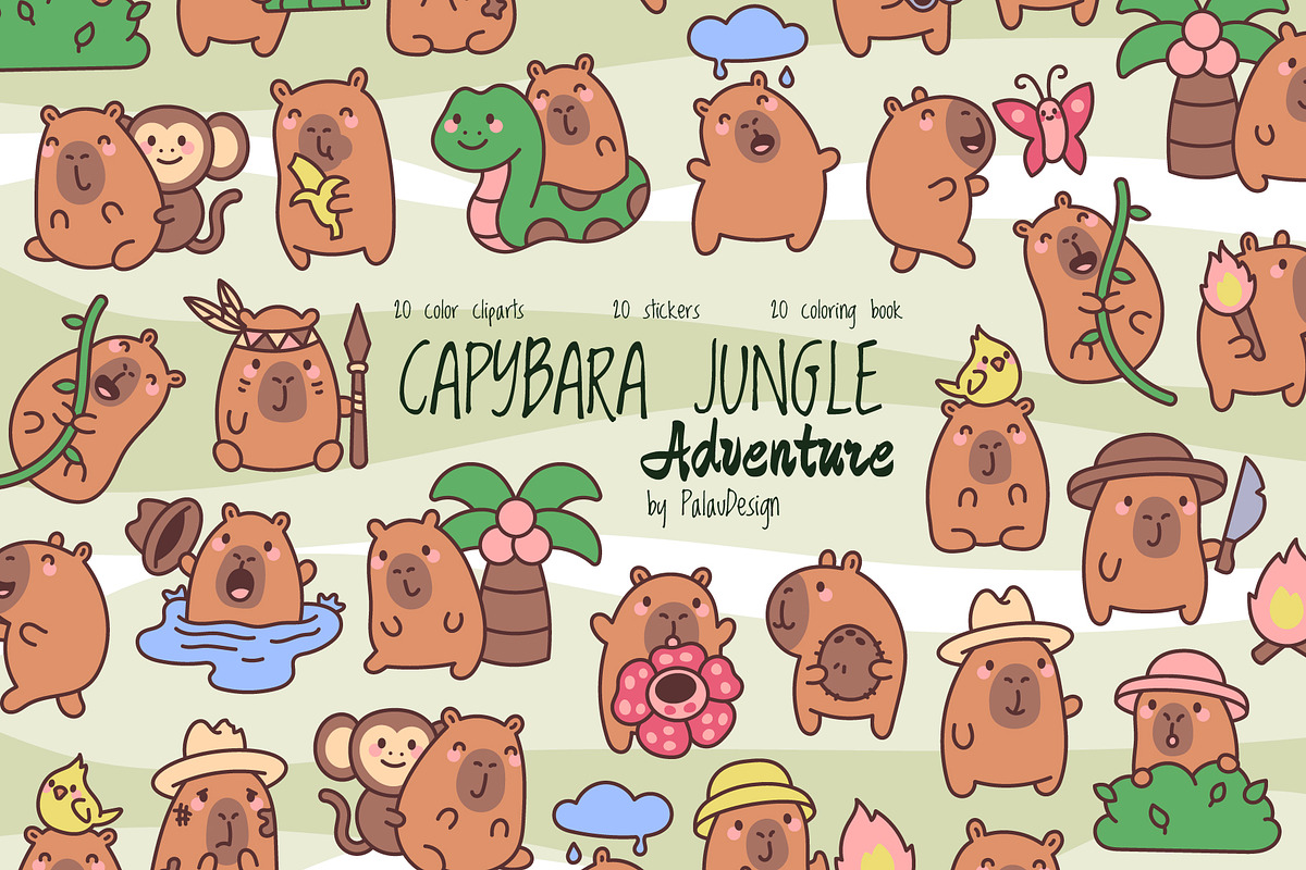 Cute Capybara Jungle Adventure, an Animal Illustration by Palau (Photo 1 of 12)