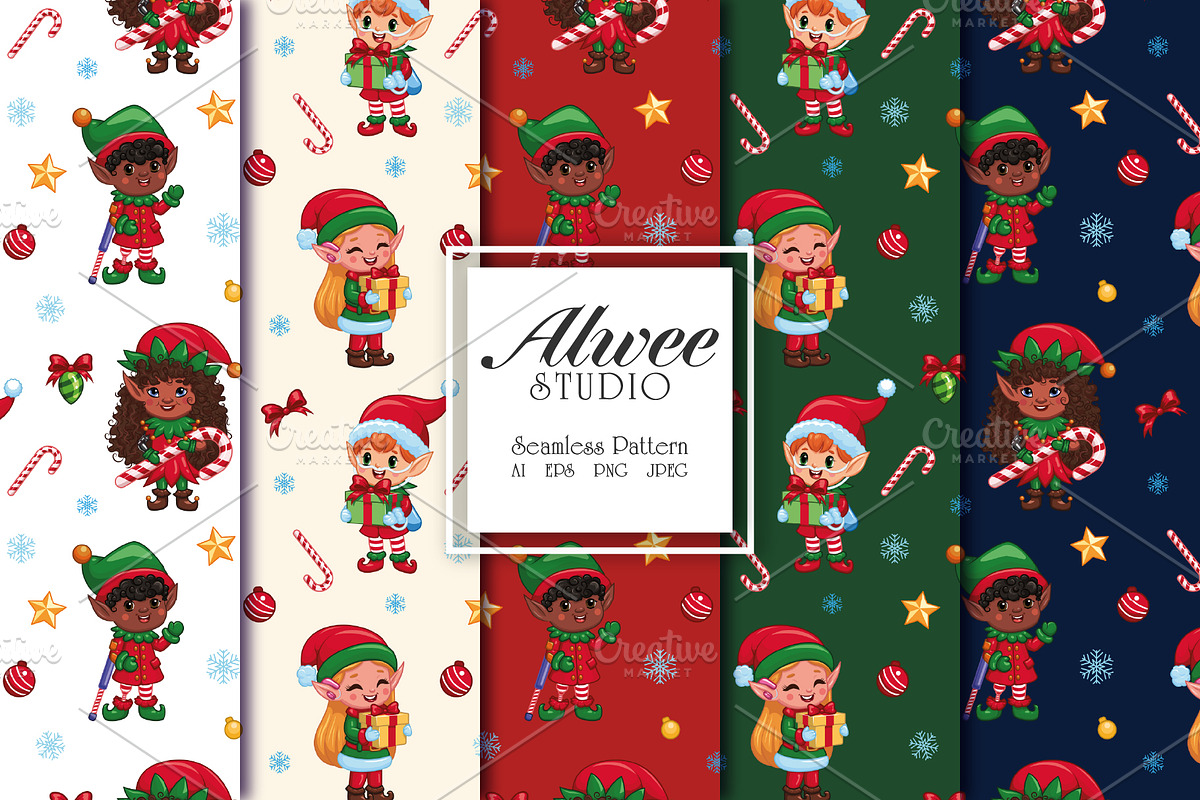 Inclusive Christmas Elves Pattern, a Pattern Graphic by Alwee Studio (Photo 1 of 5)