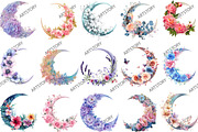 Watercolor Floral Moon Clipart Bundl, an Illustration by designcity5 (Thumbnail 3 of 5)